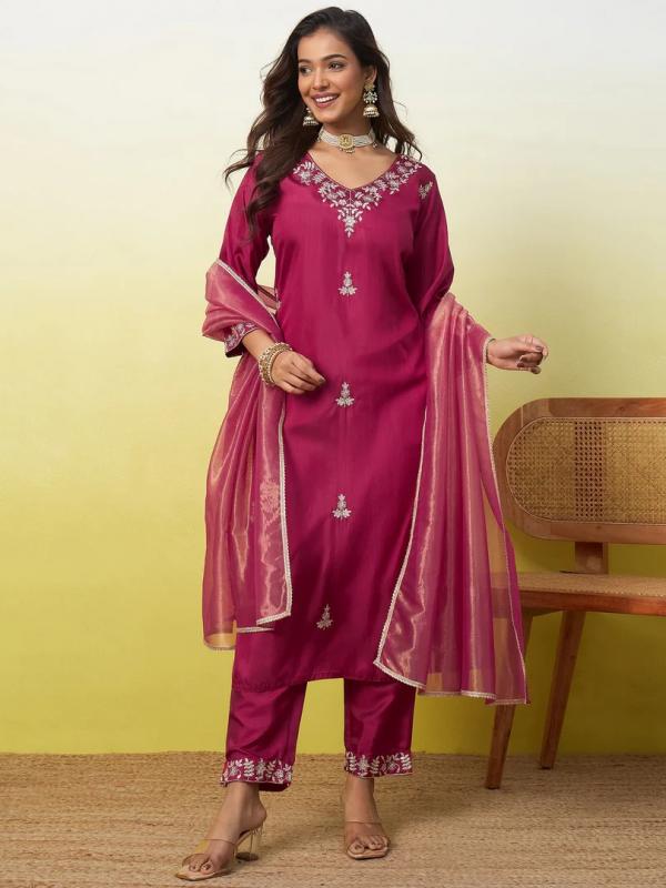 VV 9892 C Women's Embroidered Yoke Design Straight Kurta Set with Dupatta